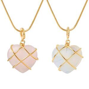 Gold Wire Wrapped Natural Stone Heart Necklace